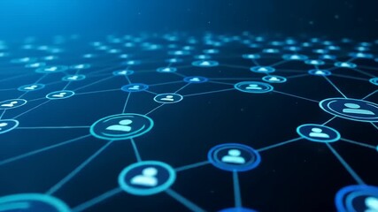 Digital network visualization with interconnected user icons representing social connections online - Powered by Adobe