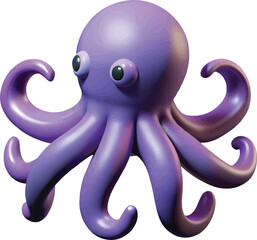 Cute Purple Octopus Cartoon Character – 3D Illustration