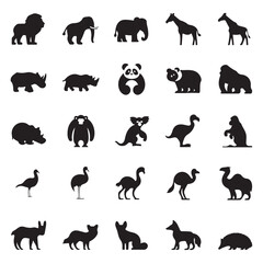 Wildlife Silhouette Icons Vector Set, Bears, Birds, Mammals and Rare Creatures