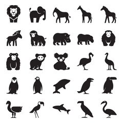 Fototapeta premium African and Jungle Animals Silhouette Vector Pack, Wild Creatures and Birds