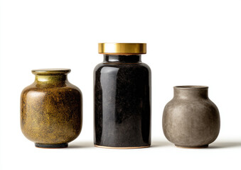 Three ceramic vases in various muted tones