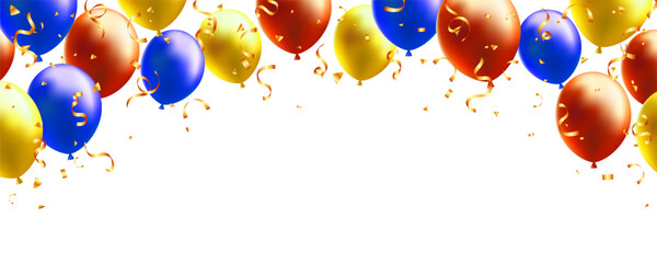 Celebration party banner with blue, orange and yellow balloons background. Congratulation, card luxury greeting design © Little J