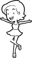 Beautiful woman dancing black and white vector illustration elegant graceful artistic silhouette design
