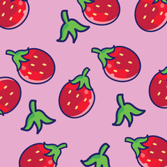 Delightful Strawberry Pattern. A Seamless Design of Red Berries on Pink