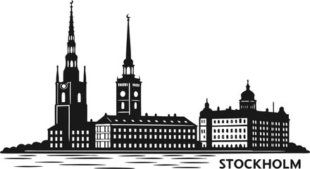Fototapeta premium Vector art of stockholm city skyline silhouette, showcasing the iconic architecture and landmarks of swedens capital