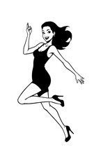 Obraz premium Beautiful woman dancing black and white vector illustration elegant graceful artistic silhouette design 