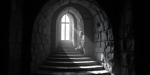 Obraz premium Stairs climb toward light-filled window