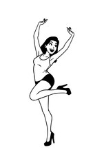 Beautiful woman dancing black and white vector illustration elegant graceful artistic silhouette design
