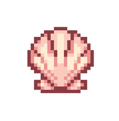 Pixel art illustration of a brown seashell with symmetrical ridges, isolated on a white background, 8-bit retro style. © Дарина Ем
