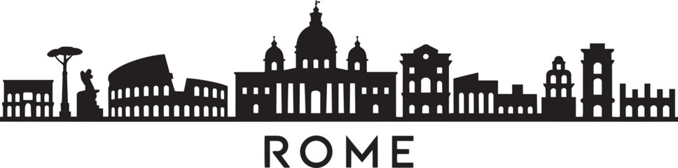 Obraz premium Rome Skyline Silhouette Vector Illustration A Captivating Italian Cityscape Depiction with Iconic Landmarks