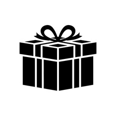 Obraz premium Black silhouette of a gift box with a bow isolated on white background