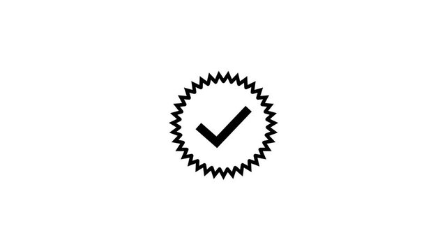 Black check mark symbol inside a jagged circle emblem representing approval or confirmation