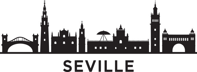 Fototapeta premium Seville Skyline Silhouette Vector Illustration Spain Cityscape Landmark Architecture Travel Destination
