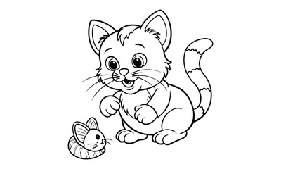 Fototapeta premium Mittens Cat, kids line art doodle pattern design t shirt silhouette and vector, intricate line art design, relaxing printable, high-quality illustration for stress relief, art therapy activity.