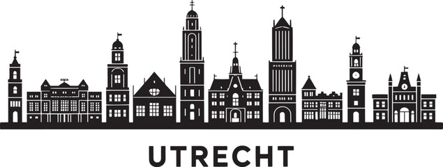 Utrecht Cityscape Silhouette A Detailed Vector Illustration of the Dutch Skyline with Prominent Landmarks