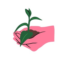 Protective Hands with Soil and Plant Eco Awareness and Recycle Concept