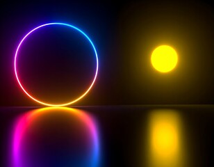 Neon circles and light, minimalist abstract