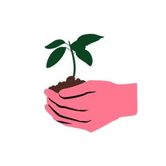 Protective Hands with Soil and Plant Eco Awareness and Recycle Concept