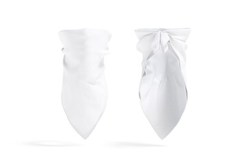 Blank white bandana neck wrap mockup, front and back view