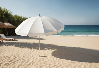 Blank white opened beach umbrella mockup, ai generated