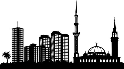 Obraz premium Vector art of silhouette of amman city skyline, jordan, featuring iconic buildings and landmarks