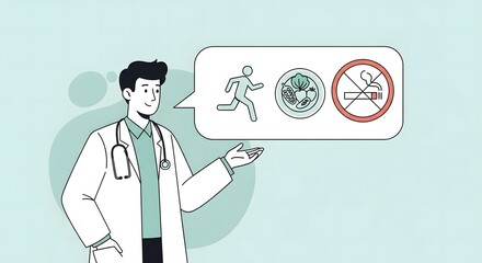 Doctor Recommending Healthy Lifestyle Changes Exercise, Diet, No Smoking