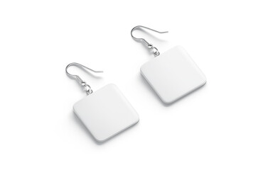 Blank white square earring pair mockup lying, side view