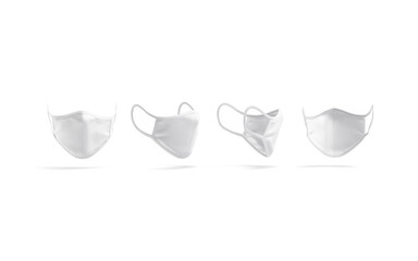 Blank white fabric face mask mockup, different angles views