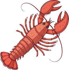 Cartoon Lobster Illustration – Red Crustacean with Claws