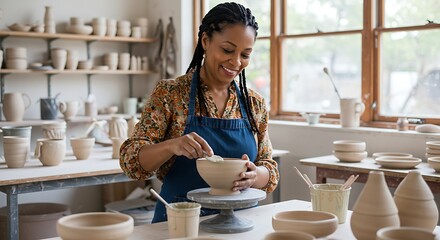 Woman pottery artist working