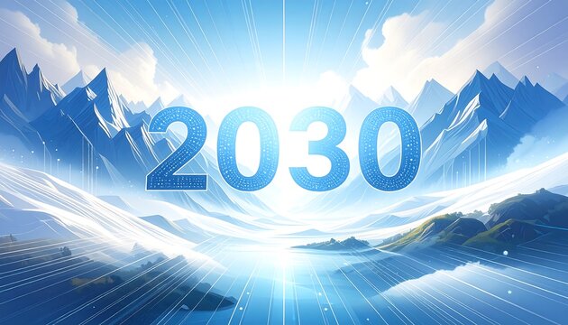 Futuristic landscape with year 2030