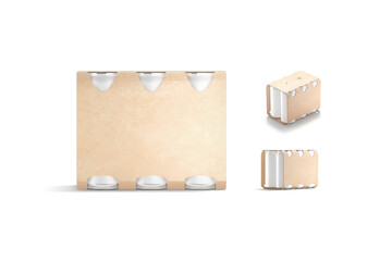 Blank craft six can cardboard pack mockup, different views