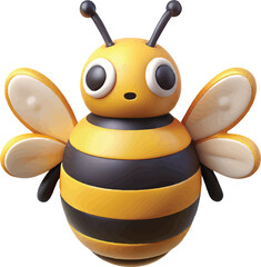 Cute 3D Cartoon Bee with Big Eyes and Wings