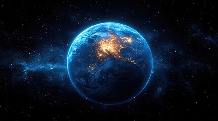 Fototapeta premium Earth from Space, Night, City Lights, Milky Way Background