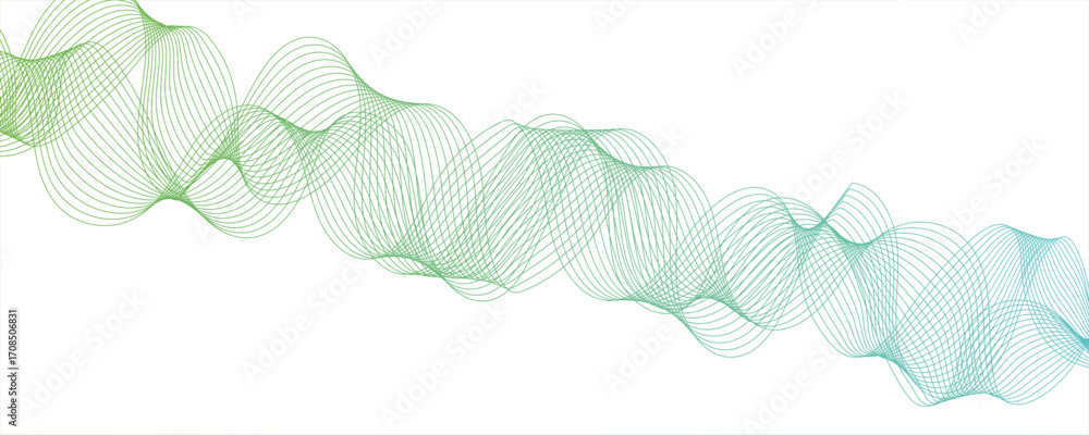 Poster abstract modern background with flowing wave lines in gradient shades of green and aqua. curved, smo