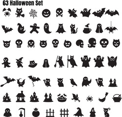 63 Halloween Flat Icon Set - Spooky Vector Graphics for Design Projects