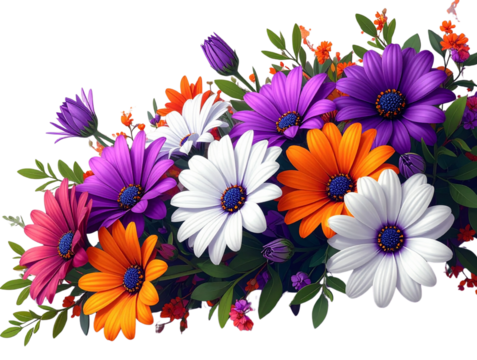 Vibrant bouquet of colorful daisy like flowers.