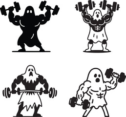 Fototapeta premium Silhouette illustrations of muscular Halloween ghosts performing various weightlifting or gym exercises