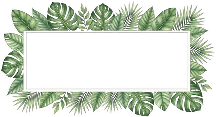 Fototapeta premium Tropical Leaves Border with Rectangular Black Space isolated on a transparent background