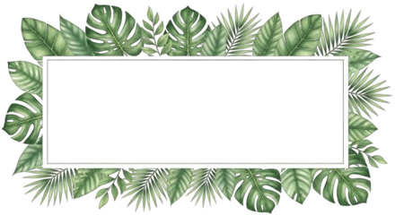 Tropical Leaves Border with Rectangular Black Space isolated on a transparent background