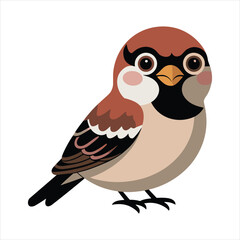 Adorable cartoon sparrow with big eyes and rosy cheeks on a white background