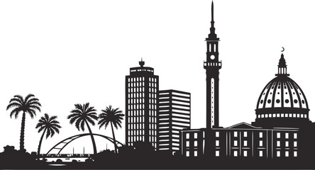 Fototapeta premium Vector art of silhouette of alexandria egypt skyline with palm trees vector illustration