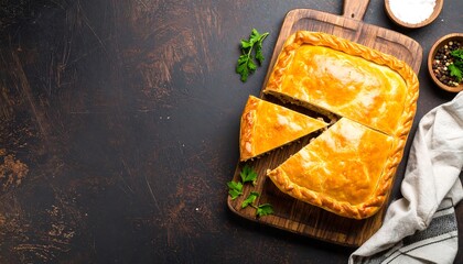 Rustic pie on a wooden board