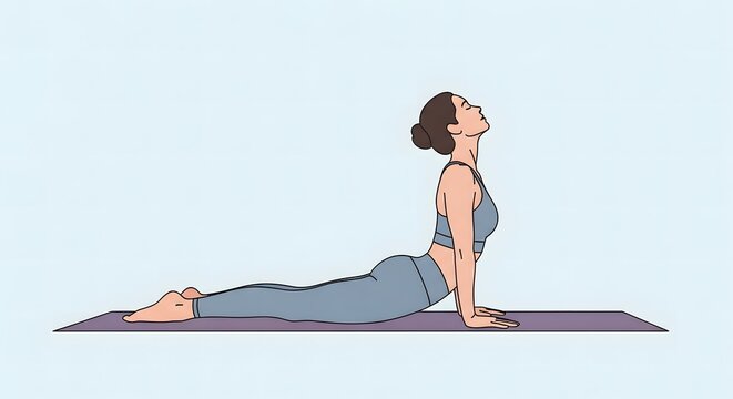 Illustration of a woman performing upward-facing dog yoga pose on a mat - Powered by Adobe