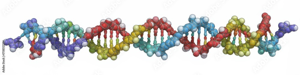 Poster a detailed 3d model showcases the intricate structure of a double helix dna molecule, vibrant in its