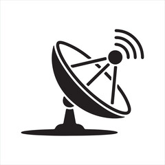 A white satellite dish antenna receives a digital TV signal for wireless communication and network broadcasting