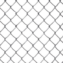 Seamless pattern of a silver metal chain link fence with diamond shaped openings on a black background, Isolated On White, Png Transparent, Cut Out