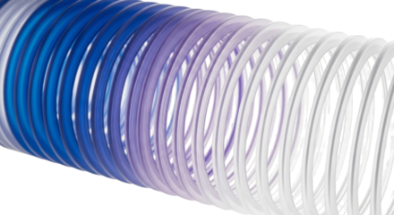 Flexible tube spiral gradient isolated on a transparent background blue