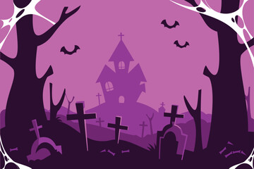 Halloween Haunted House Illustration with Spooky Night Background