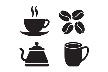 Coffee icons cup beans kettle and mug